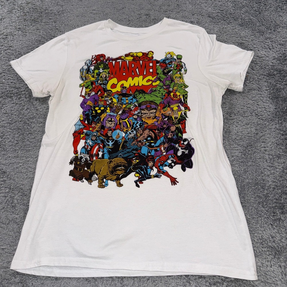 Marvel Comics Graphic T Shirt Small White Mens Short Sleeve Character Collage